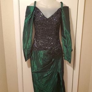 Gunne Sax Vintage 80s Dark Green Formal Midi Gown